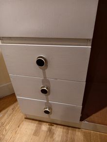 White Painted Vintage Wooden Wardrobe with Mirror, Drawers & Hanging Space