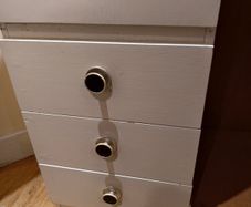 White Painted Vintage Wooden Wardrobe with Mirror, Drawers & Hanging Space