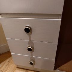 White Painted Vintage Wooden Wardrobe with Mirror, Drawers & Hanging Space