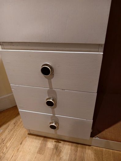 White Painted Vintage Wooden Wardrobe with Mirror, Drawers & Hanging Space
