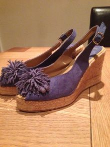 Navy Faux Suede Peep Toe Wedge Size 5