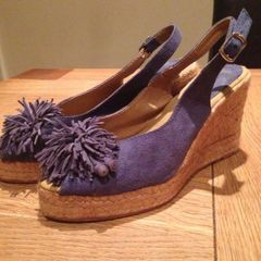Navy Faux Suede Peep Toe Wedge Size 5