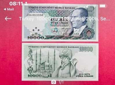 Turkey  10,000  Lira 1989  Pick 200b. ( Uncirculated )