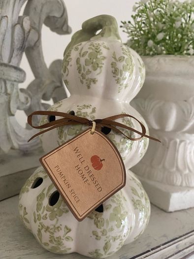 Beautiful Elegant ShabbyChic Autumn Halloween Decor stacked Pumpkins that can be taken out year after Year in beautiful  soft colours