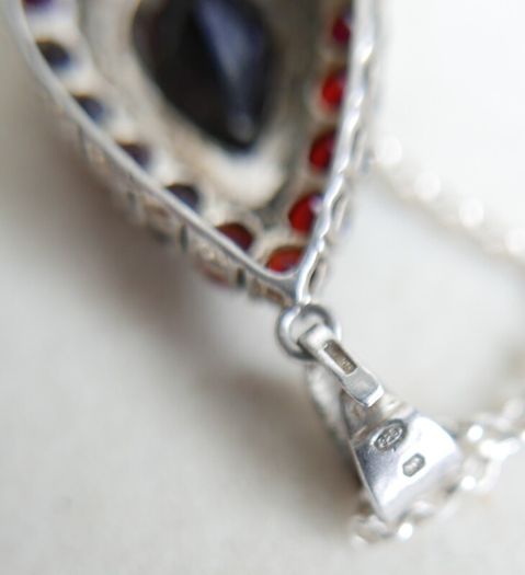 Vintage  Natural Garnet and Sterling Silver 925 Pendant , Necklace length 10" - 8,4g