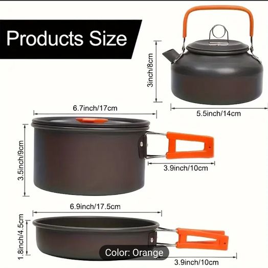 3 pieces camping pot set. Picnic set. Hiking cookware.