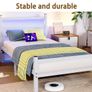 Single Bed Frame with Headboard & LED Lights,Heavy Duty Metal Platform Bed Frame with Charging Station,Mattress Base/Strong Steel Slats Support/Under-bed Storage/Easy Assembly for Adults White Image 3