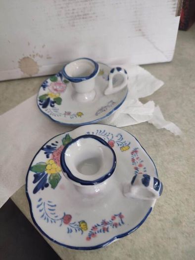 Vintage Set of 2  Candle Holders Pottery Hand Painted MADE IN Holland