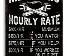 Mechanic Hourly Rate : Metal Sign