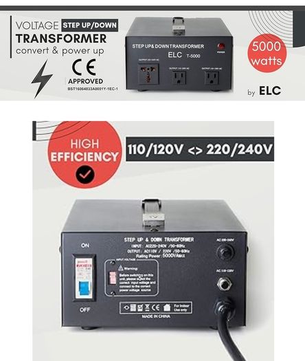 ELC 5000W Voltage 110V/220V Transformer - Step Up/Down - Circuit Breaker Protection
