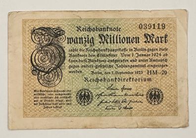 Germany 20 Million Mark 1923 Banknote