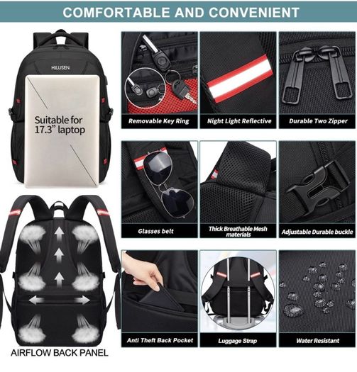Extra Large Backpack for Men 50L,Lunch Backpack Work Bag Travel Laptop Backpack 17.3 Inch with USB Charging Port,Water Resistant Big Business Computer Rucksack for Men Women College School Black (FREE POSTAGE)