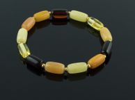 main image for ad Unisex Rainbow Baltic Amber Beaded Bracelet for Adult with Gold Spacers