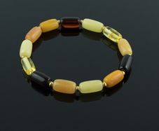 Unisex Rainbow Baltic Amber Beaded Bracelet for Adult with Gold Spacers