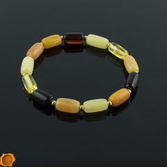Unisex Rainbow Baltic Amber Beaded Bracelet for Adult with Gold Spacers