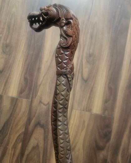 Hand-Carved Wooden Dragon Cane