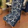 Set of 6 Upholstered Dining Chairs-Navy Blue Floral Design Image 7