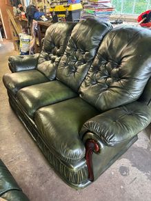 green leather 3 seater sofa