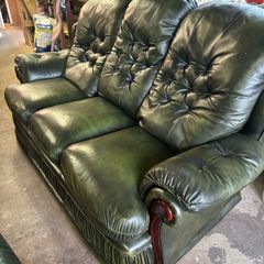 green leather 3 seater sofa