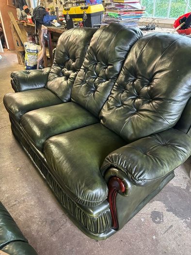 green leather 3 seater sofa