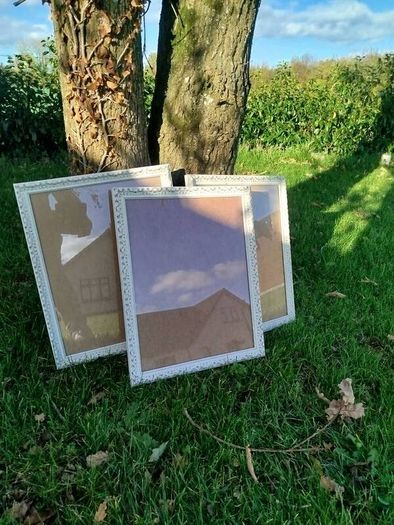 3x Large Vintage Style Picture Frames (White & Gold Distress