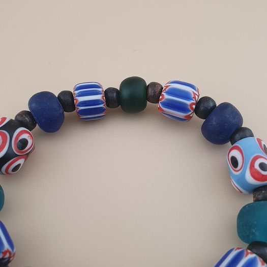 Vintage Venetian Style Chevron & Mix Glass Beads Bracelet
