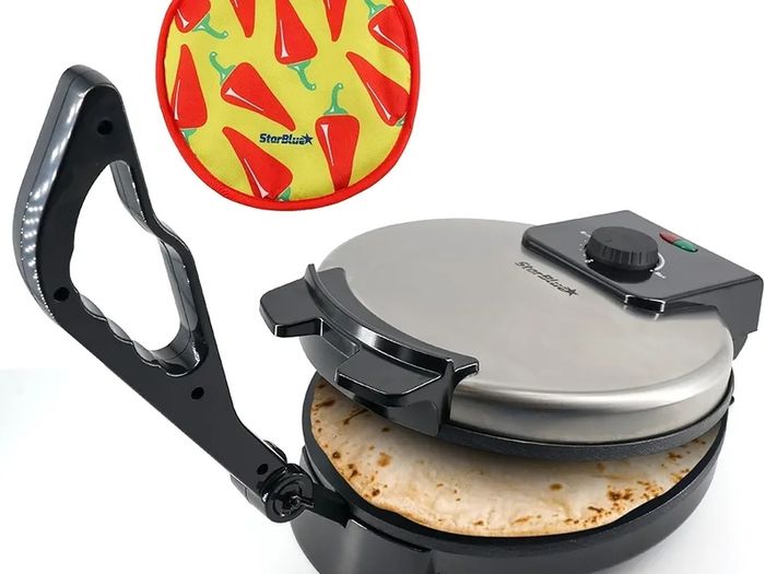 25.4cm Roti Maker Machine with Free Roti Heater and Removable Handle - Indian Chapati, Tortilla, Roti AC220-240V 50/60Hz 1200W
