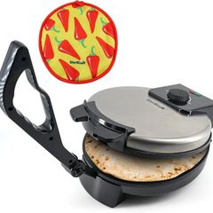 25.4cm Roti Maker Machine with Free Roti Heater and Removable Handle - Indian Chapati, Tortilla, Roti AC220-240V 50/60Hz 1200W