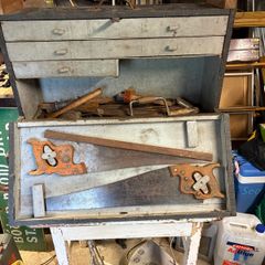 Large vintage tool box and tools
