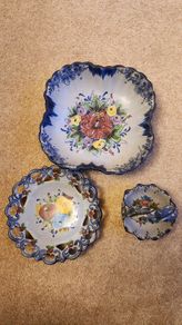 Vintage Vestal Alcobaca Portuguese HandPainted Pottery 3 Piece Set