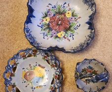 Vintage Vestal Alcobaca Portuguese HandPainted Pottery 3 Piece Set