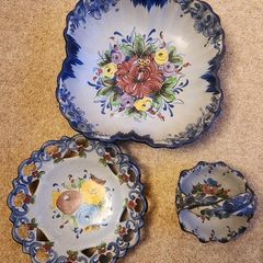Vintage Vestal Alcobaca Portuguese HandPainted Pottery 3 Piece Set