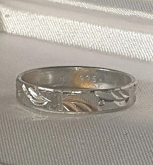 Vintage Silver Wedding Band with 18k Accents