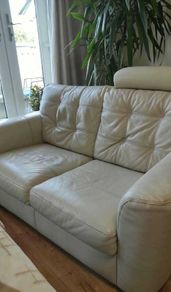 Two-seater cream leather sofa