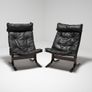 Pair of Black Leather Lounge Chairs, Siesta, by Ingmar Relling for Westnofa, Norway, 1960s. Image 2