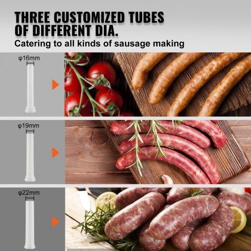 Sausage Stuffer, 5LBS/3L Capacity, 304 Stainless Steel Vertical Sausage Stuffer, Sausage Filling Machine with 3 Stuffing Tubes, Suction Base and Manual Crank for Household or Commercial Use (FREE SHIPPING)