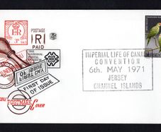 1971 Jersey Cover celebrating Imperial Life of Canada Convention 6th May 1971 tying 2 1/2p Thick-billed Parrot commemorative stamp