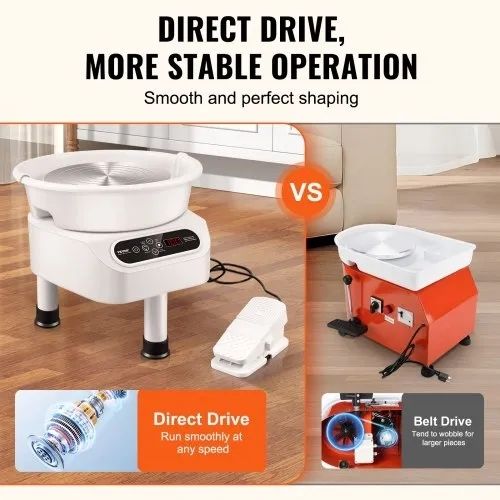 Pottery Wheel 27.9 cm Ceramic Wheel Foot Pedal Touch Screen 450W 3 Legs White