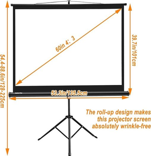 FREE EXPRESS SHIPPING 60 inch Portable Projector Screen,4:3 Portable Foldable For Home Theater Cinema Indoor Outdoor Projector Movie Screen,Screen:122cm(W) x 91cm(H) 60 Portable Tripod