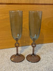 Vintage Smoked Glass Champagne Flutes