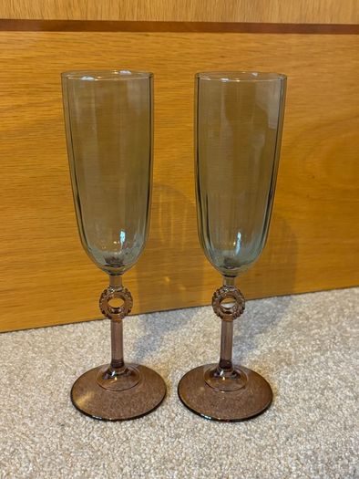 Vintage Smoked Glass Champagne Flutes