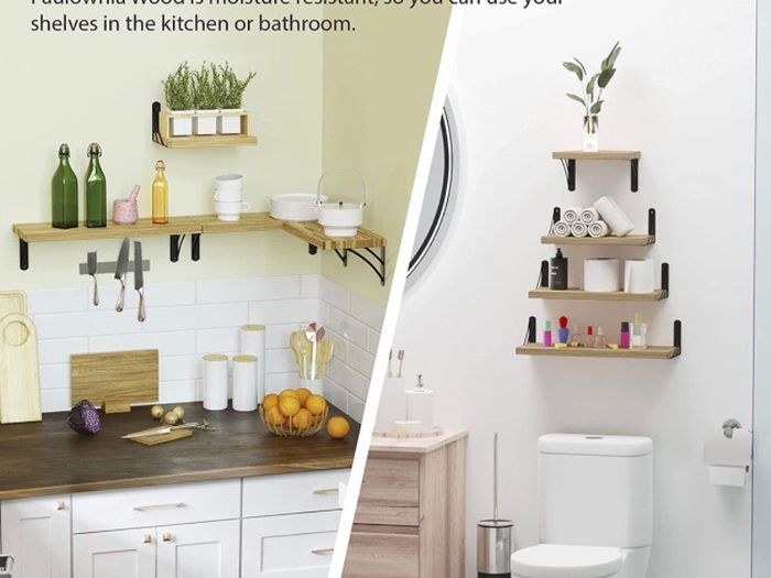 Versatile Floating Shelves Set of 4 Multi-Length Wooden Shelves for Wall with Floating Shelf Brackets