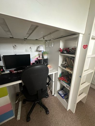 Bunk single bed with desk