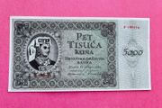 Croatia  5000  Kuna  1943  Pick  14a Scarce  Watermark - Star In Circle Pattern.  Unc