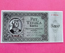 Croatia  5000  Kuna  1943  Pick  14a Scarce  Watermark - Star In Circle Pattern.  Unc