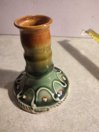 Rare Find Candlestick Holders Ireland Castle Arch Pottery Kilkenny Handmade Studio Art Cobalt browne Green Original Sticker Table Accent. just one
