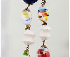 Retro Murano Millefiori Glass Long Drop Clip On Earrings