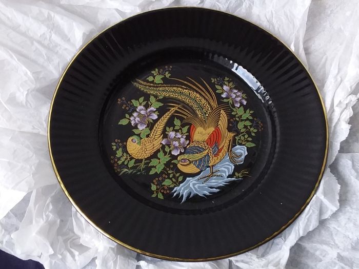 Royal Tara - Collector's Plate - Oriental Style Golden Pheasants , Black With Gold Rim