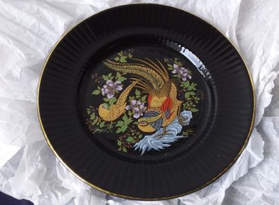 Royal Tara - Collector's Plate - Oriental Style Golden Pheasants , Black With Gold Rim