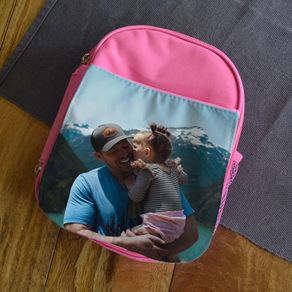 Personalised Photo Kids Lunch Box - bag Red Blue or Pink